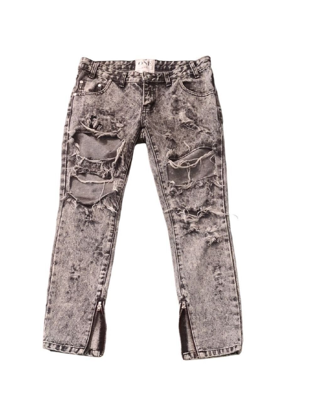 One By One Teaspoon Black Acid Washed Trashed Freebies Jeans  Size 25